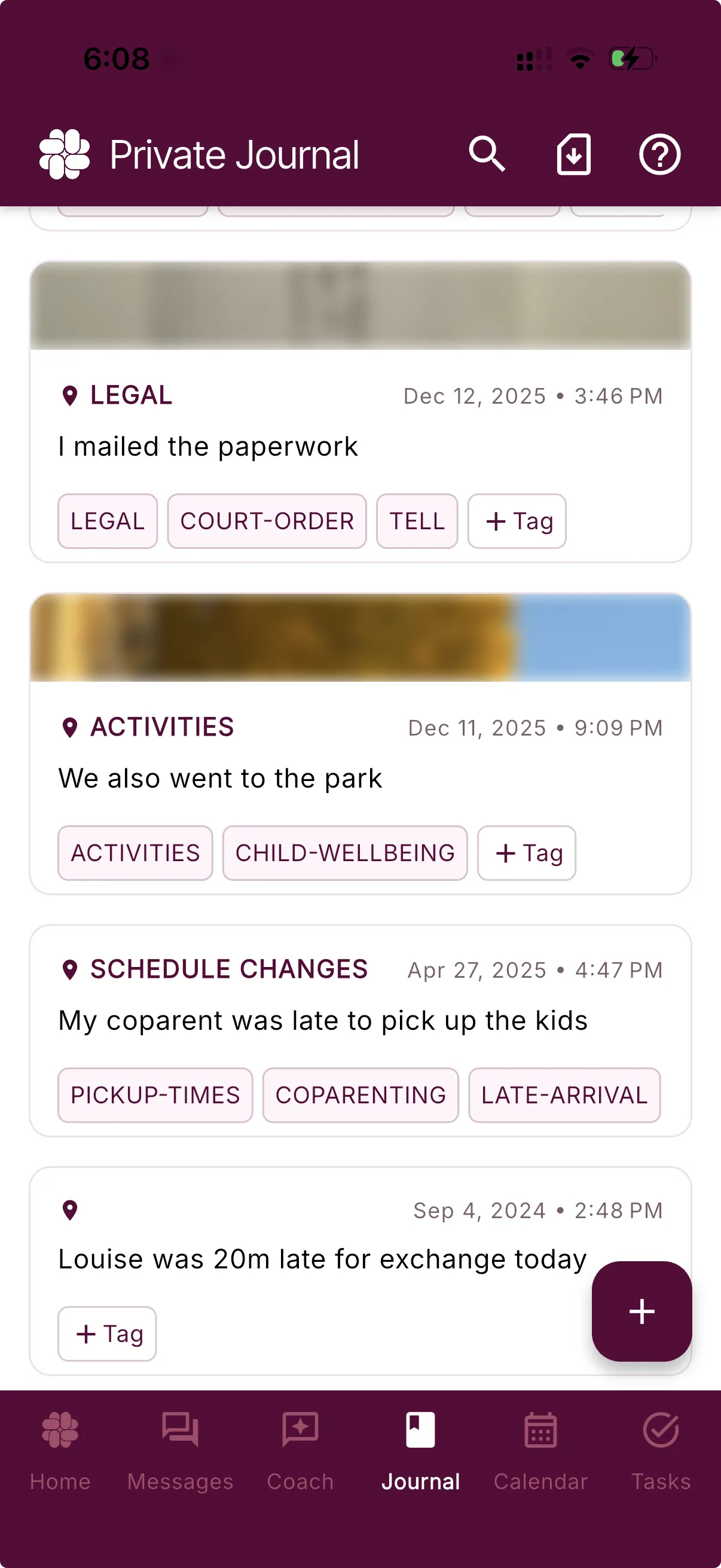 BestInterest private co-parenting journal screen