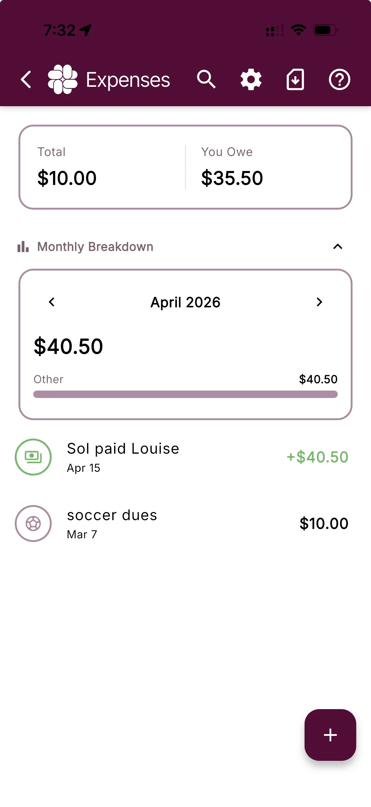 BestInterest shared expense tracking screen