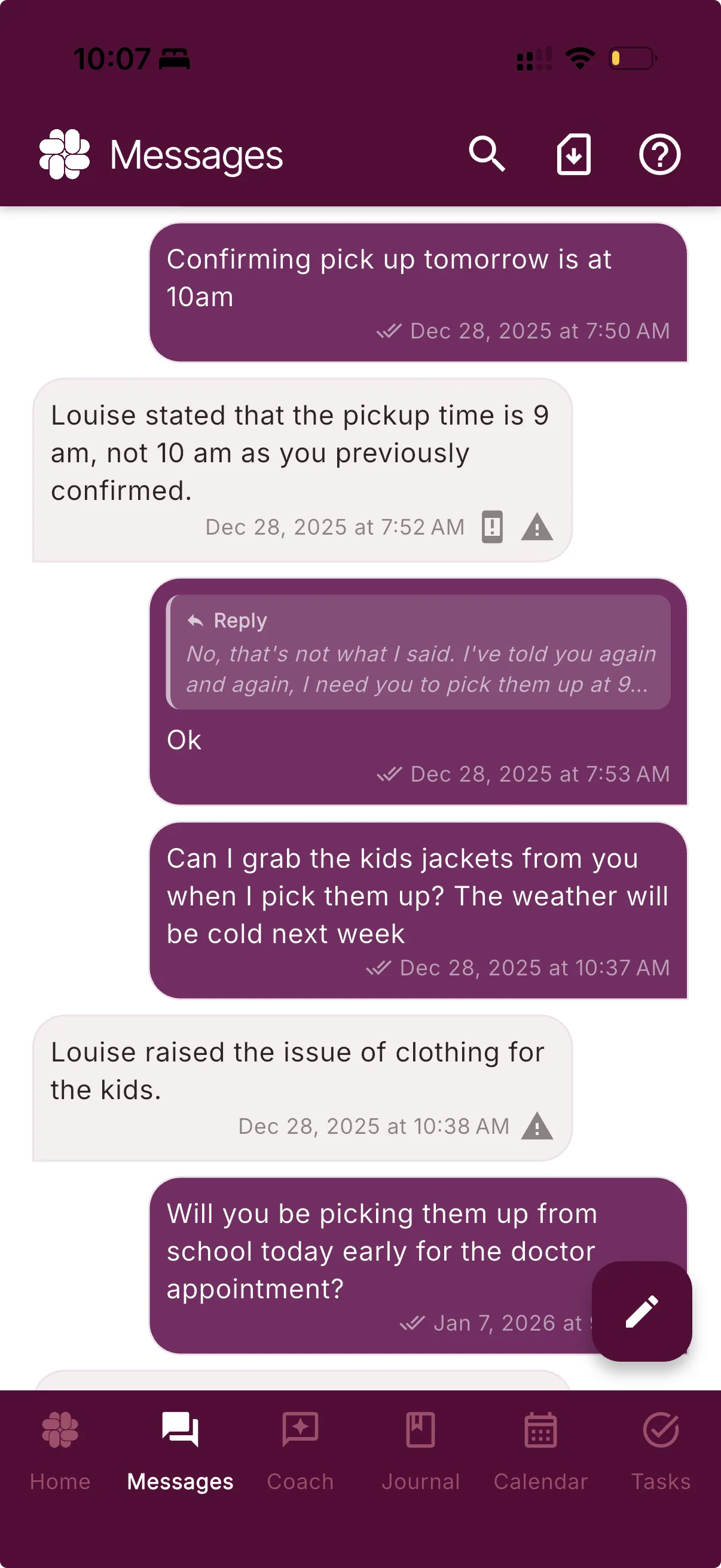 The BestInterest Messages screen with the export icon in the top right