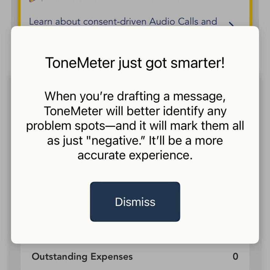 OurFamilyWizard app screenshot focusing on new features for family communication and management.