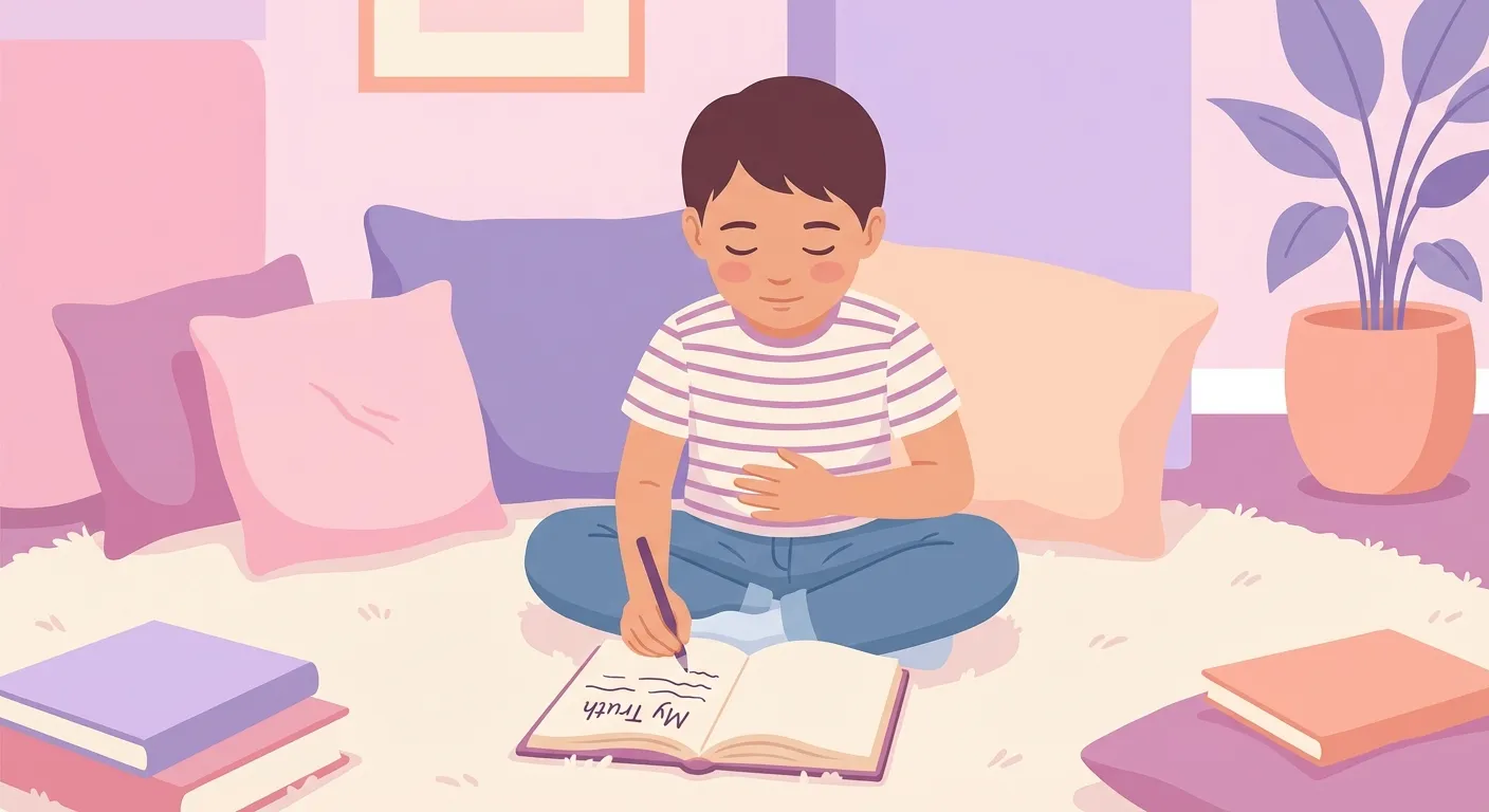 Child writing in a truth journal to trust their intuition and counter gaslighting in co-parenting.