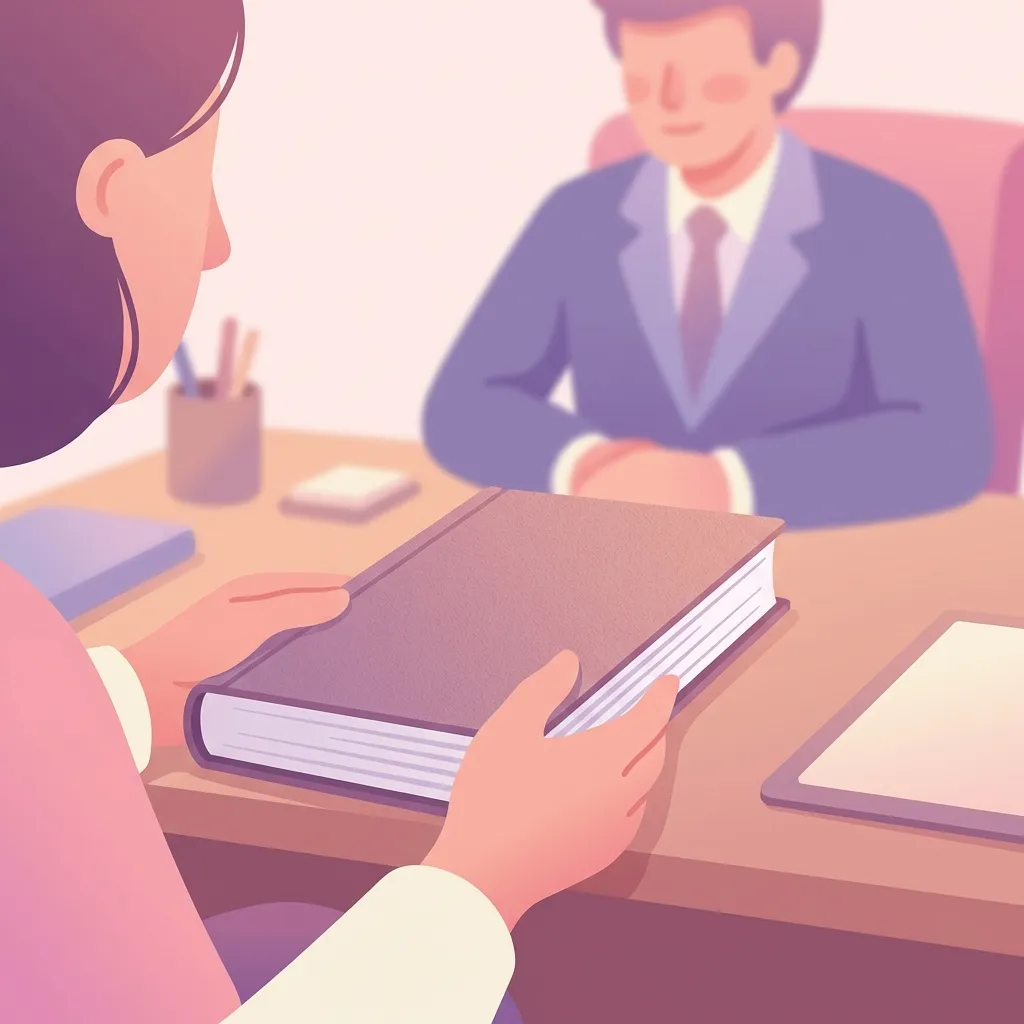 A client hands a printed report of documented co-parenting communication to their lawyer during a divorce consultation.