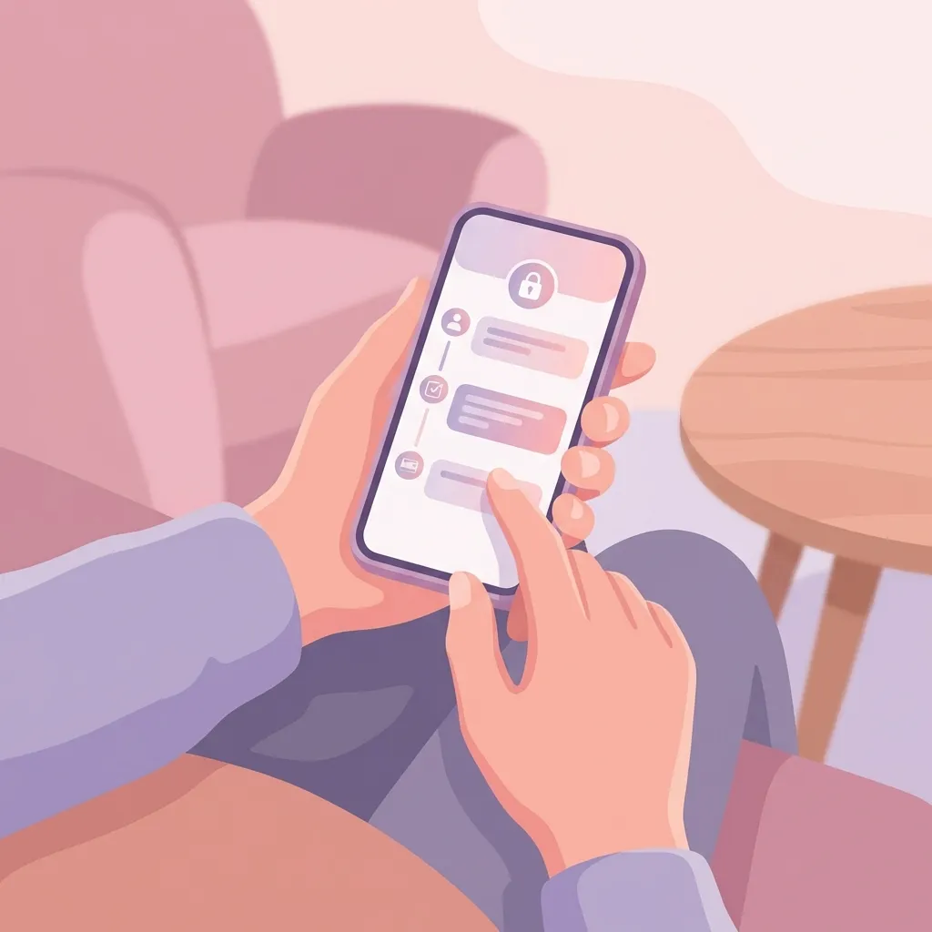 A person using a secure co-parenting app on their smartphone to create divorce documentation before hiring a lawyer.