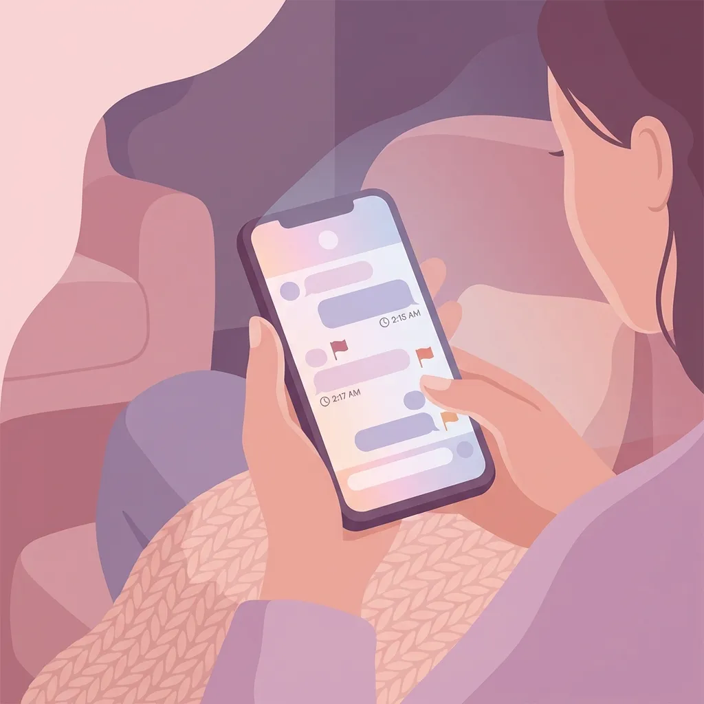 A smartphone screen shows a log of harassing messages with late-night timestamps, demonstrating how to prove harassment for a restraining order.