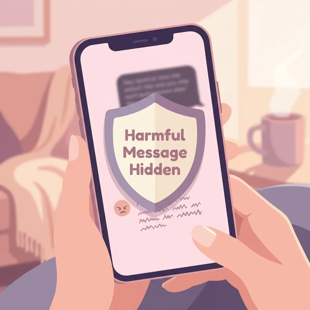 A smartphone showing how a co-parenting app moderates and hides toxic messages to prevent emotional reactions.