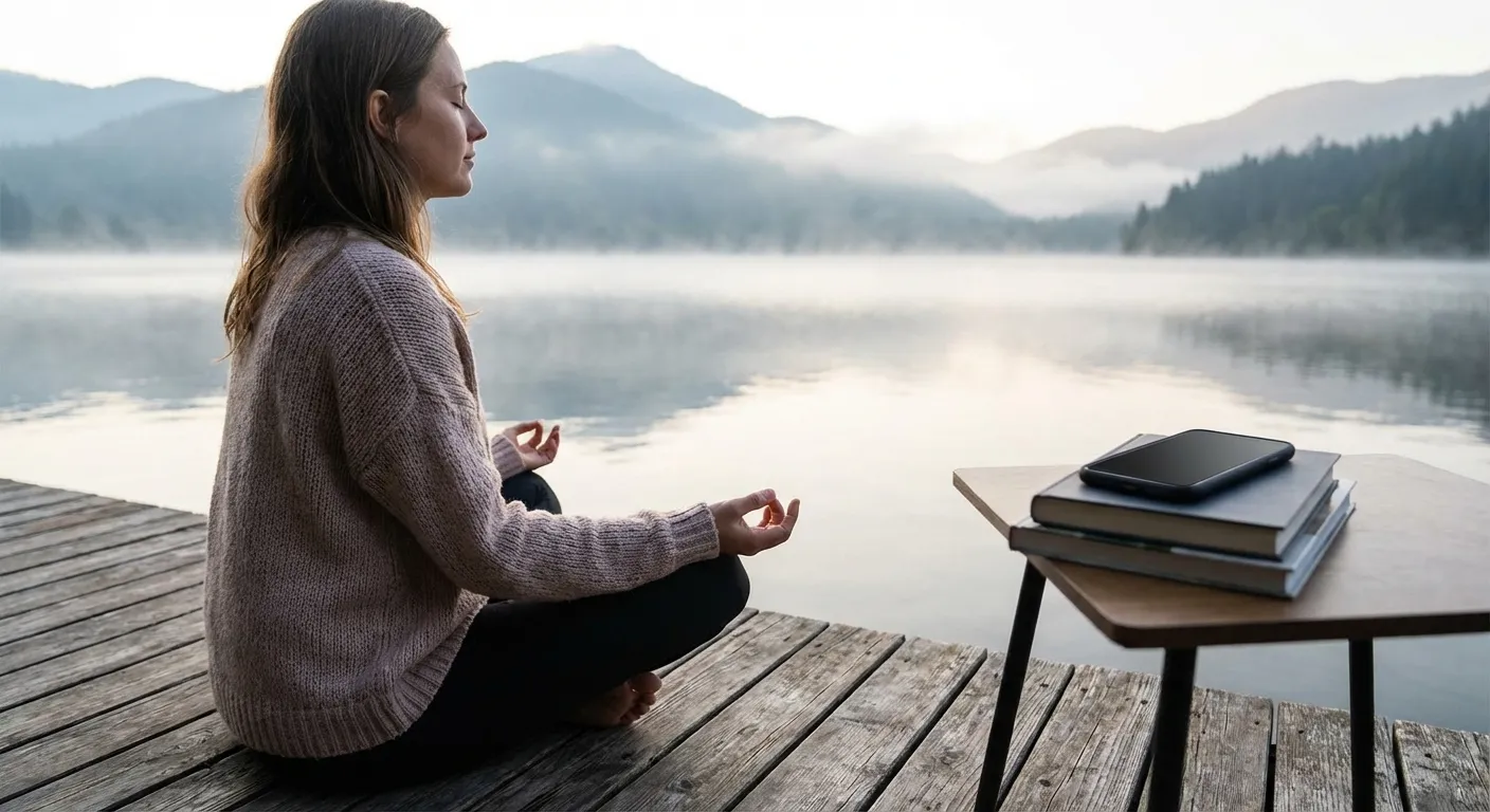 Person calming themselves through mindfulness after experiencing rejection sensitive dysphoria from a toxic ex's text message