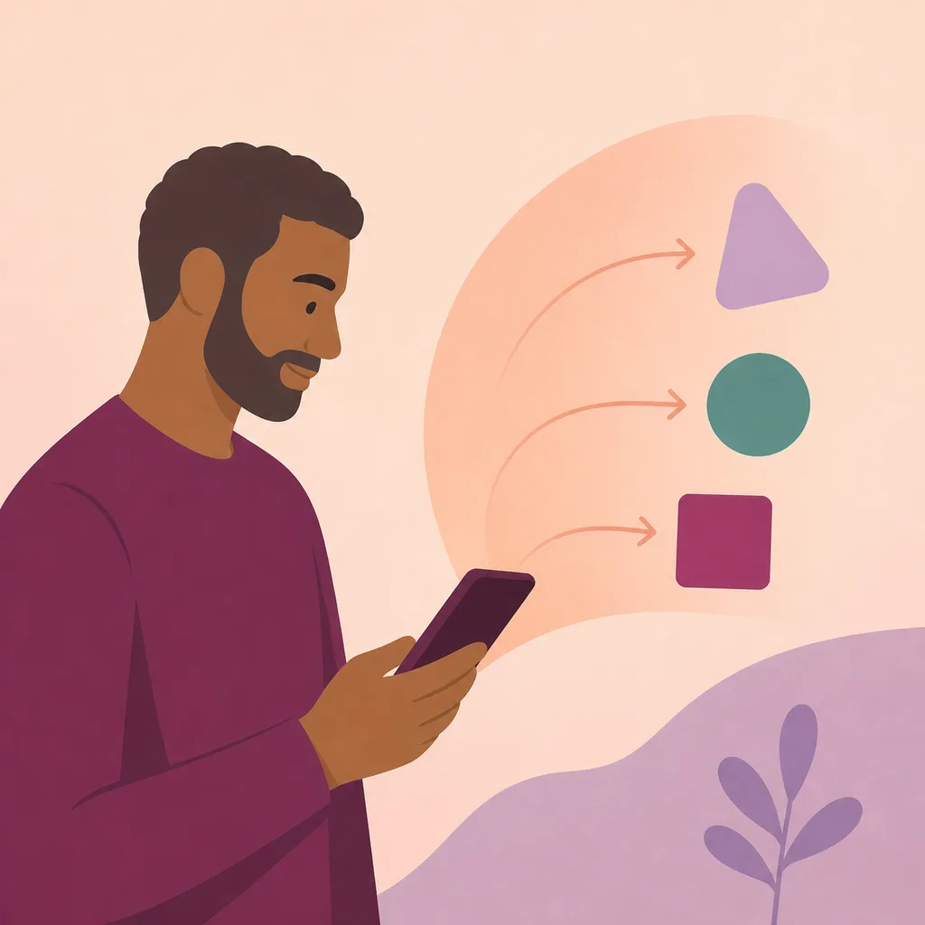 Parent using a phone as a supportive curve brings scattered pieces into order