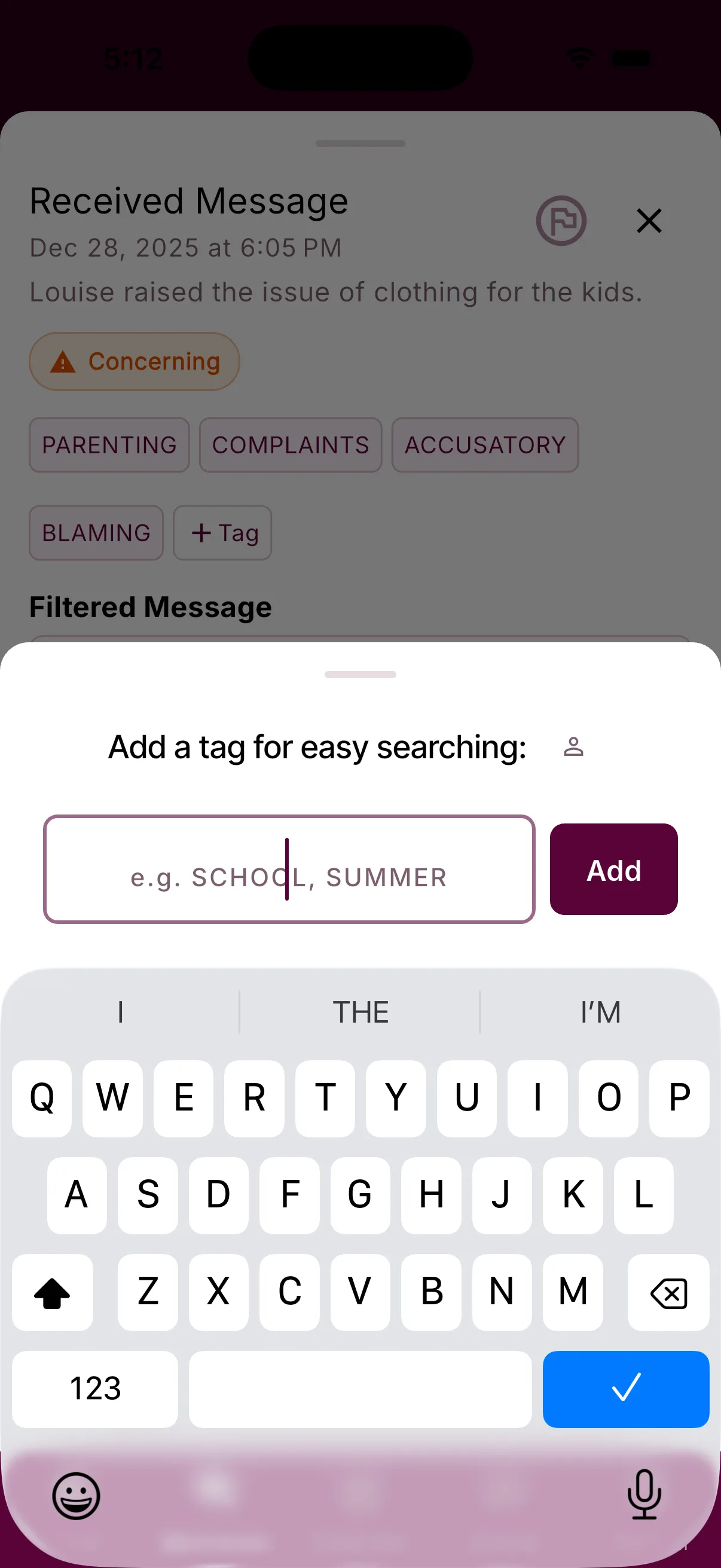 Add a tag sheet on a received message