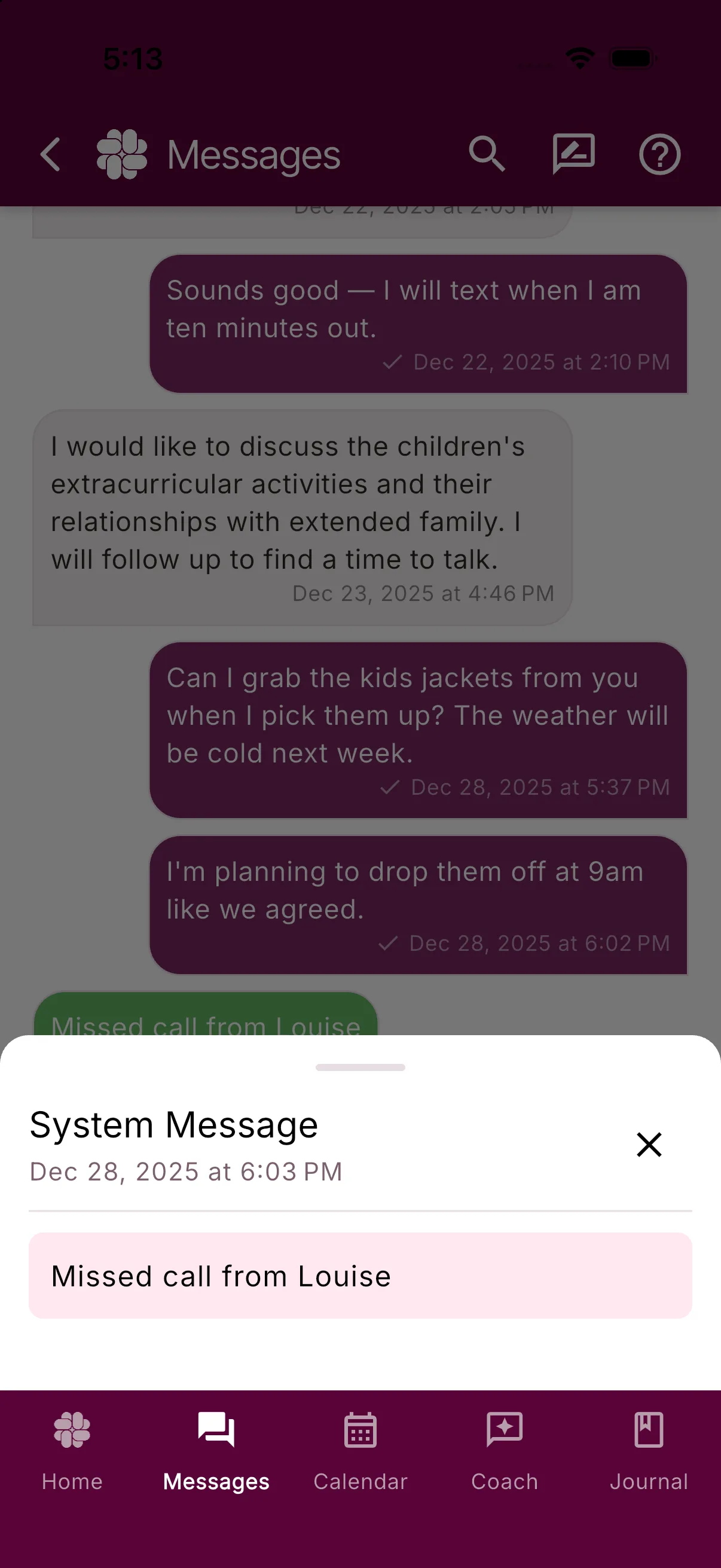 System Message detail sheet