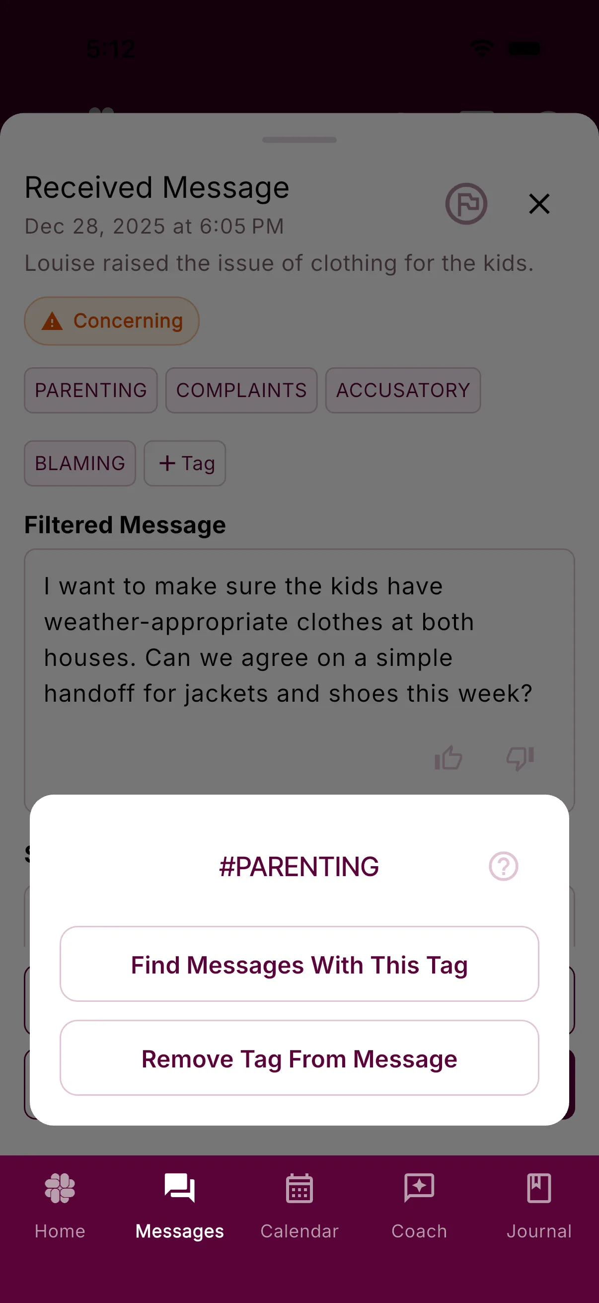 Tag action sheet with search and remove actions
