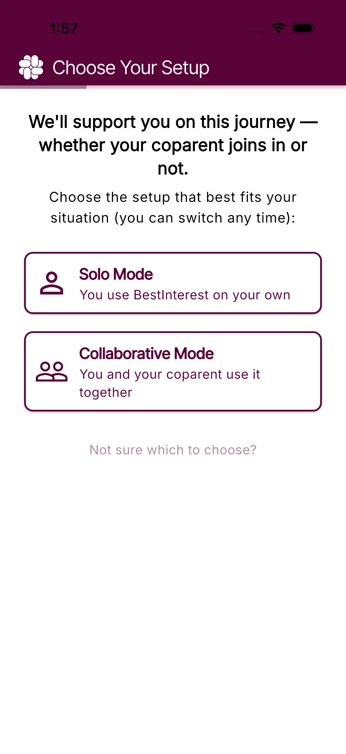 The Choose Your Setup screen with Solo Mode and Collaborative Mode options