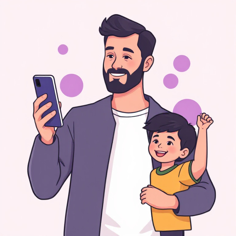 Father holding phone with a coparenting app