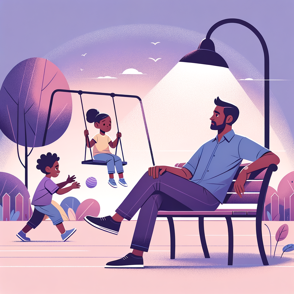 Father with kids in the park, feeling safe because his ex is blocked on his phone