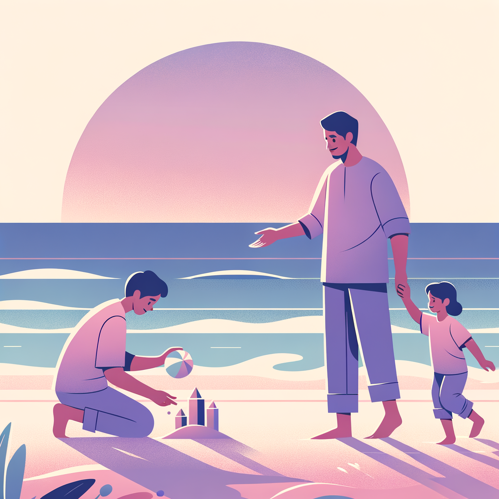 Father with kids at the beach