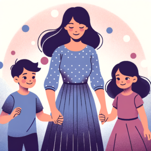 Mother holding her kids hands while coparenting