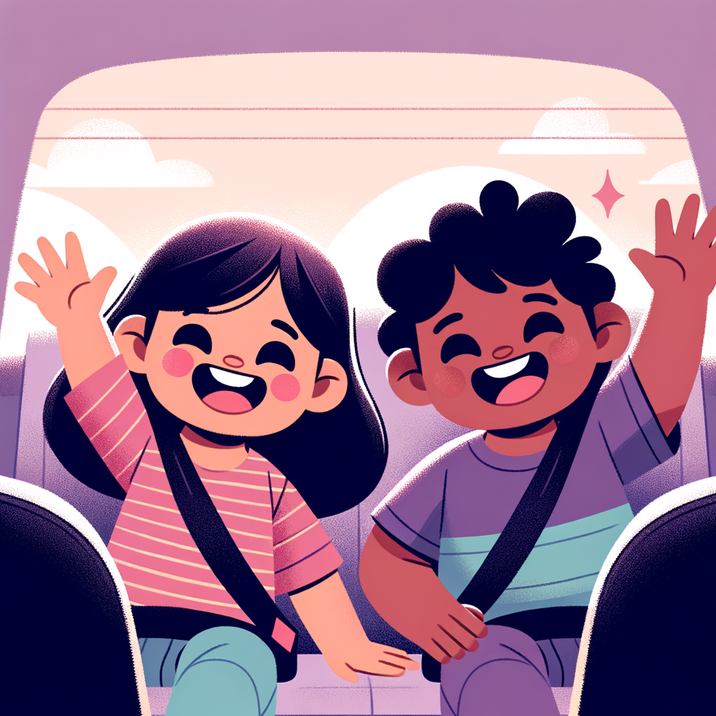 Two happy kids on exchange day in the car