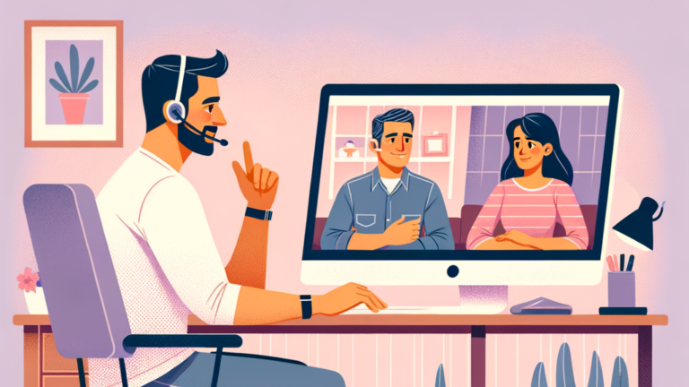 Coach engaged in video call with his coparenting clients