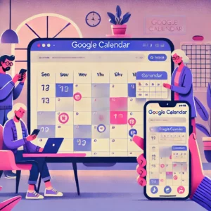 Shared custody calendar with Google Calendar, showcasing multitasking and device synchronization in modern settings.